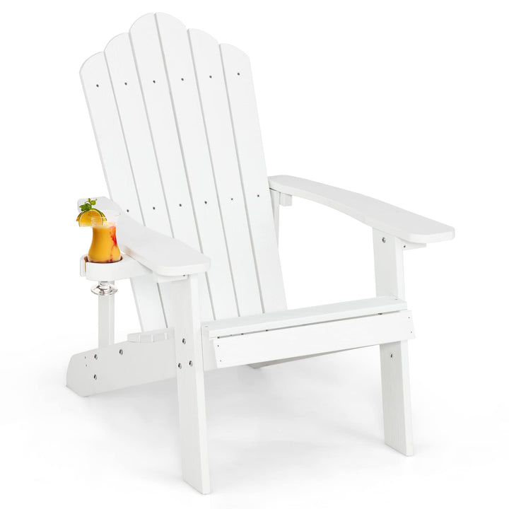 COSTWAY Fauteuil de Jardin Adirondack en HIPS Grain de Bois Réaliste, Chaise d COSTWAY Fauteuil de Jardin Adirondack en HIPS Grain de Bois Réaliste, Chaise d'Extérieur Imperméable avec Porte-Gobelet Charge 170KG, pour Jardin Piscine Terrasse (Blanc)