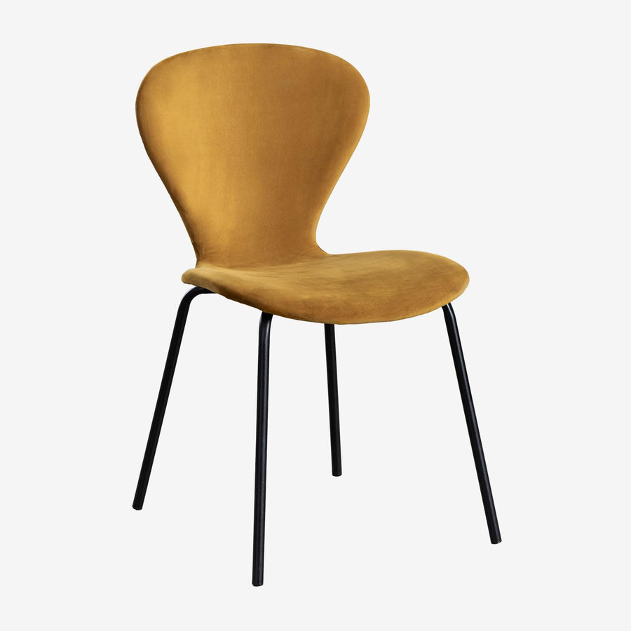 SKLUM Set of 2 Stackable Jute Velvet Dining Chairs Mustard Black