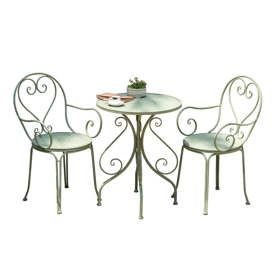 Ensemble De Bistrot 3 Pièces, Table Ronde De Jardin en Fer Forgé Et Chaises De Jardin Patio Balcon Meubles De Table en Métal pour Jardin, Arrière-Cour, Balcon,Vert
