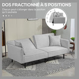 HOMCOM Canapé Convertible 3 Places canapé-lit 2 Places canapé clic-clac en Tissu Effet Lin avec Dossier réglable 2 Coussins lavables pour Salon, Chambre d'amis, Gris Clair