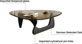 QWPDWA Table Basse Moderne Triangulaire en Verre, Base en Bois Massif et Plateau en Verre Transparent, pour Salon, Patio, Étude