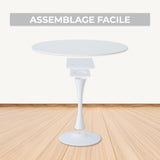 MEUBLE COSY Table Salle à Manger Ronde Scandinave 2-4 Personnes pour Salon Cuisine, en Bois d'ingénierie et métal, Blanc, 80x80x73cm