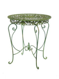 Salon de jardin - 1 table et 2 chaises - fer forgé - style antique - blanc/vert