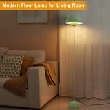 Alpinaluz Lampadaire Vert en Acier avec Abat-jour Bombé – Design Scandinave Rétro – Éclairage Indirect vers le Bas – Douille E27 – Interrupteur au Pied – Pour Salon ou Chambre