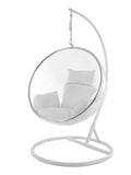 Kideo® Ensemble complet : fauteuil suspendu avec cadre et coussin, demi-coque, bubble, translucide (structure : blanc/panier : transparent (transparent), coussin : blanc (1000 Snow))