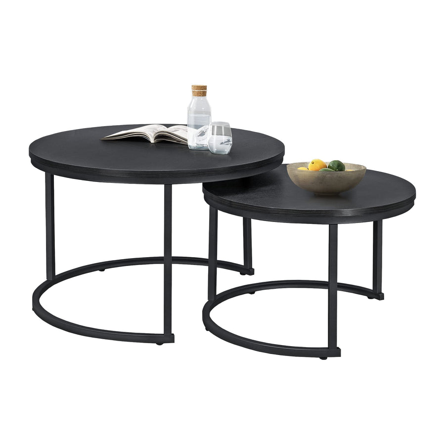 [en.casa] Set de 2 Tables Basses Rondes Gigognes de Tailles Différentes Table d'Appoint Bout de Canapé Design Intemporel Panneaux de Particules Acier Laqué Noir