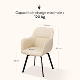 Baroni Home Fauteuil Moderne Pivotant avec Accoudoirs et Revêtement en Simili Cuir et Pieds en Acier Noir, Chaise Ergonomique de Salon, Chambre à Coucher, Chaise de Lecture, Beige, 55x85x47 cm