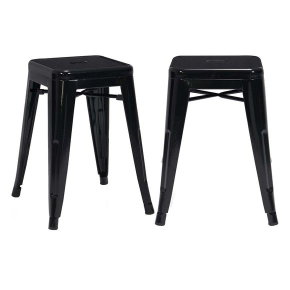 DUHOME Tabouret de Bar Industriel Chaise Salle à Manger Lot de 2 Tabouret Empilables Siège Bistrot Cadre en Métal pour Cuisine Restaurants (Noir, 46cm)
