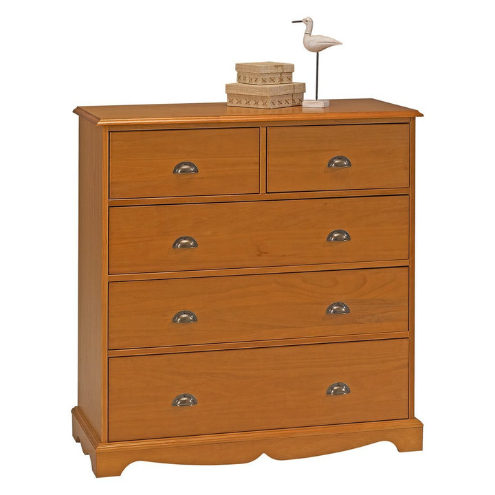 Beaux Meubles Pas Chers Commode Pin Miel de Style Anglais 5 Tiroirs L 96.2 H 97.4 P 42.5 cm