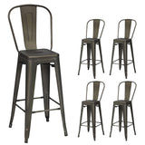 COSTWAY Lot 4 Tabourets de Bar Empilable en Métal avec Dossier Amovible, Hauteur d'Assise 76,5 CM, Pieds en Caoutchouc Antidérapants, Chaise de Bar Tolix pour Bistrot, îlot Central, Comptoir