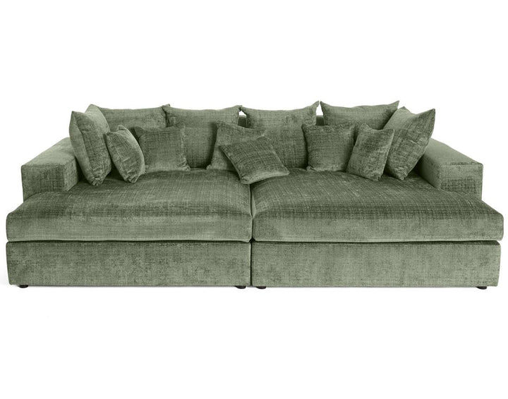 Lisa Design - Collins - canapé Droit 4 Places avec Double méridienne - Assise Profonde - en Velours texturé, Vert