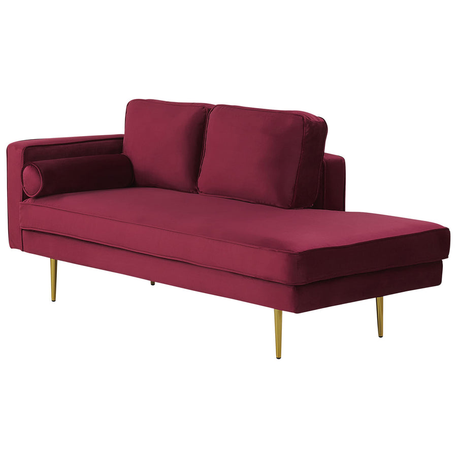 Beliani Chaise Longue Méridienne Côté Gauche en Velours Rouge Foncé avec Pieds Dorés pour Salon au Style Glamour Beliani Chaise Longue Méridienne Côté Gauche en Velours Rouge Foncé avec Pieds Dorés pour Salon au Style Glamour