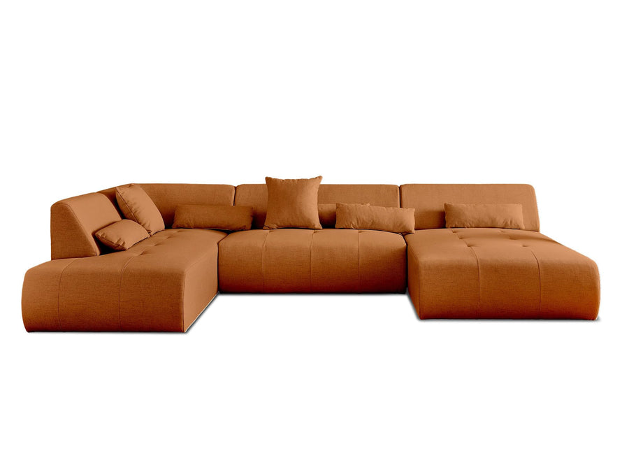 Lisa Design - Canapé Panoramique d'angle Gauche - Onyx en Tissu - Grand Sofa XXL Terracotta 7 Places - Salon