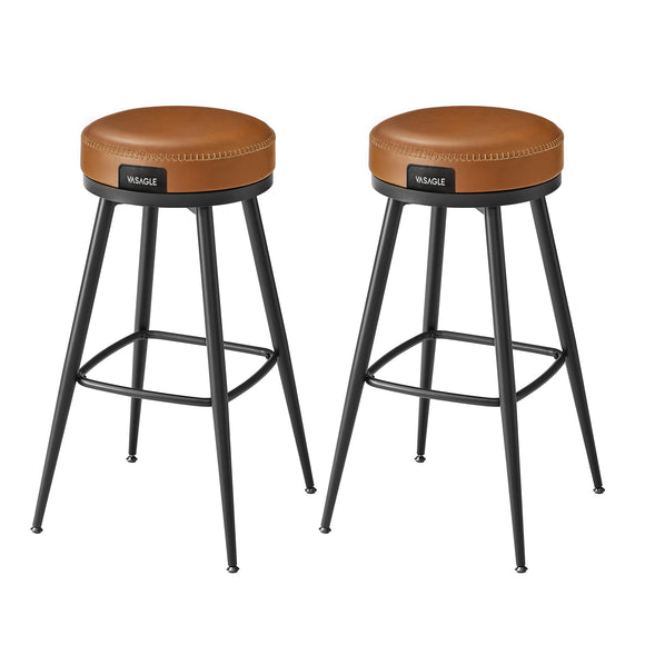 VASAGLE EKHO Collection - Tabouret de Bar Pivotant à 360°, Lot de 2, Hauteur de Bar, PU avec Coutures, Style Moderne Mi-siècle, Hauteur 76 cm, pour Cuisine, Bar, Montage Facile, Marron Caramel