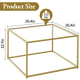 Petite table basse carrée en verre pour salon, table centrale simple et moderne pour petits espaces, table basse dorée pour salon, assemblage facile, 66 x 66 cm (doré et verre transparent)