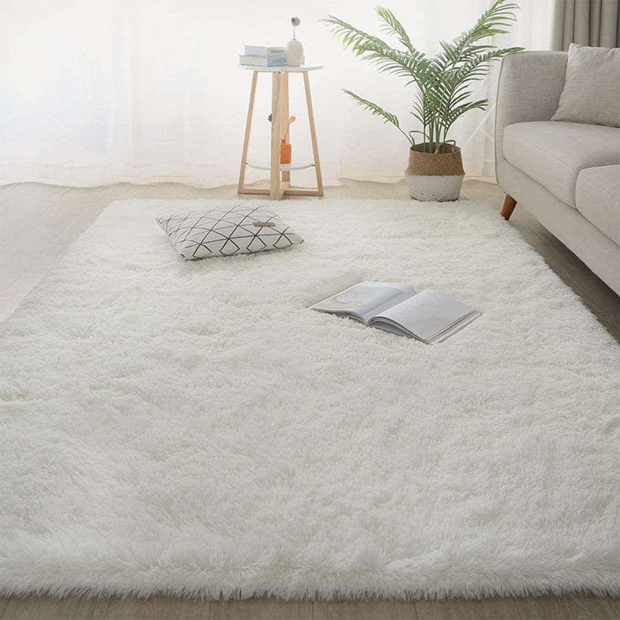 Jyswx Tapis Salon à Poils Longs - Shaggy Tapis Moderne Design - Grand Tapis Lavable avec Le Fond Antidérapant pour Chambre, Salon, Couloir, Dimension: 160 x 250 cm, Couleur: Blanc