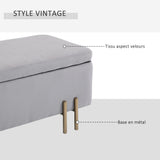 HOMCOM Banc de Rangement Coffre de Rangement Design Contemporain- Banc avec Espace de Stockage - dim. 100L x 40l x 42H cm - Velours Gris Clair piètement métal doré