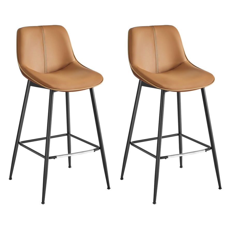 VASAGLE Tabourets de Bar, Lot de 2, Tabourets de Cuisine, Ergonomique, PU, Structure Métallique avec Pieds Réglables Articulés, 73 cm de Hauteur, Bar, Montage Facile, Marron Chameau LBC888K01