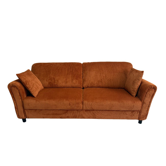 CONCEPT USINE | Canapé Droit 4 Places Lucerne Terracotta | Velours Côtelé Doux | Confort Ferme | Design Arrondi et Moderne | Structure Bois | 2 Coussins Inclus | 212 cm de Longueur