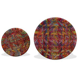 Teenpull Lot de 2 tables basses faites à la main avec des détails chindi colorés - Tables gigognes rondes en acier pour salon - Tables de rangement uniques - Multicolore