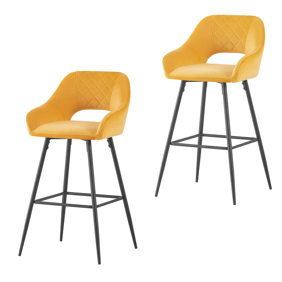 JaHECOME Tabourets de Bar avec Dossier, Accoudoirs et Repose-Pieds,Chaises de Bar Roubourés, Pieds en Métal Chaises pour Salon, Bistrots (2, Jaune)