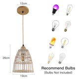 DAXGD Lampe Suspension en Rotin Bambou Naturel, Suspension Luminaire La Main Lampe Vintage, Boho Lustre Plafonnier en Osier Suspension Réglable E27 pour Table À Manger Couloir Cuisine Salon