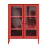 Jan Nowak Vitrine d'Exposition en Métal - GINA | Étagères Réglables, Fixation Murale, Verre Trempé | Meuble de Rangement pour Salle de Séjour, Maison, Intérieur | 80 x 101,5 x 40 cm | Rouge