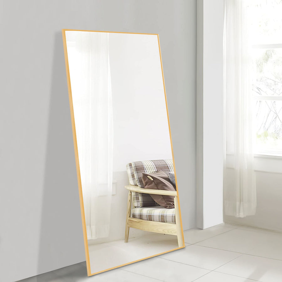 Poshions Grand miroir mural sur toute la longueur, Cadre en aluminium, Pour salon, chambre à coucher, 140 x 40 cm, Doré Poshions Grand miroir mural sur toute la longueur, Cadre en aluminium, Pour salon, chambre à coucher, 140 x 40 cm, Doré