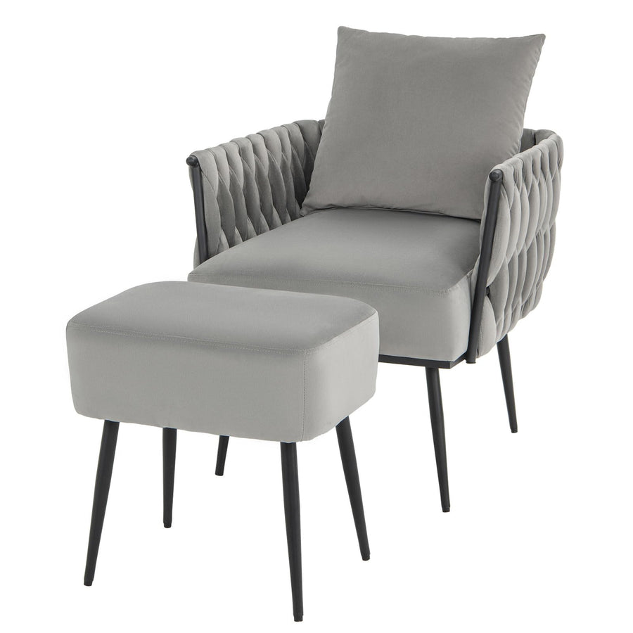HOMASIS Fauteuil avec ottoman et coussin moelleux, fauteuil de salon avec dossier tissu, accoudoirs et pieds en métal, fauteuil de lecture inclinable charge 150 kg, pour salon, chambre, 66 x 65 x 80 HOMASIS Fauteuil avec ottoman et coussin moelleux, fauteuil de salon avec dossier tissu, accoudoirs et pieds en métal, fauteuil de lecture inclinable charge 150 kg, pour salon, chambre, 66 x 65 x 80