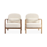 sweeek - Fauteuil scandinave Bois d'hévéa Finition Noyer Clair et Dossier Arrondi en Bouclette Blanche - Amelie