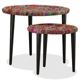 Teenpull Lot de 2 tables basses faites à la main avec des détails chindi colorés - Tables gigognes rondes en acier pour salon - Tables de rangement uniques - Multicolore