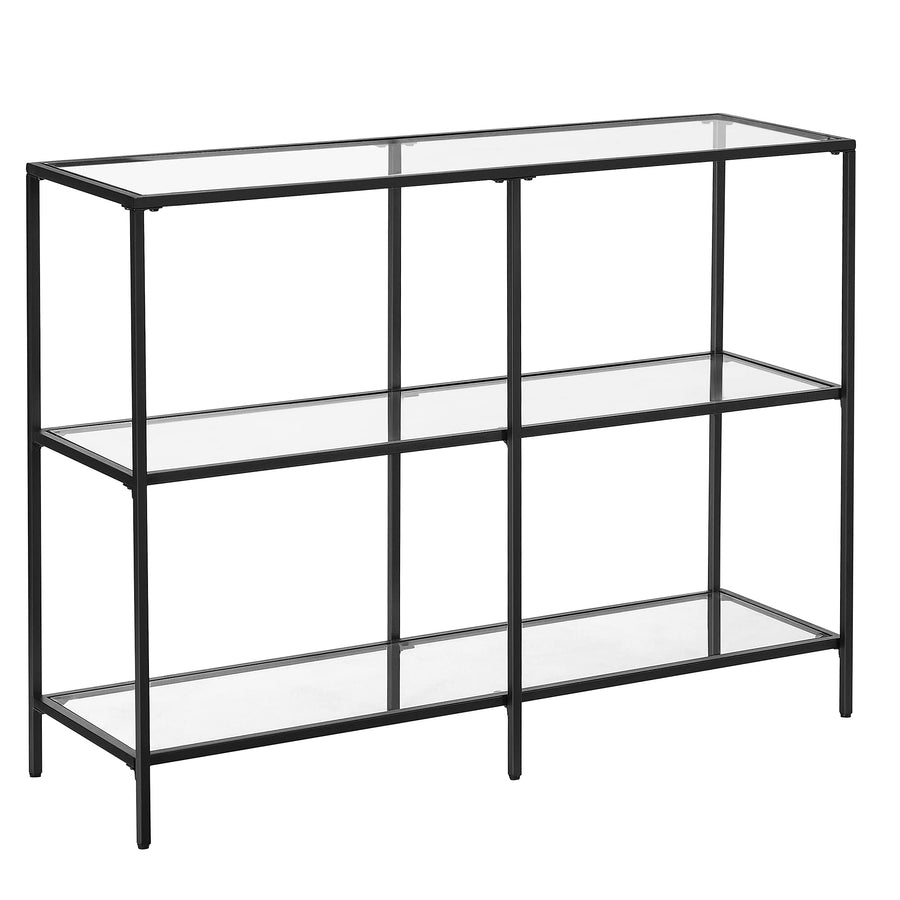 VASAGLE Table Console d’Entrée, Étagère à 3 Niveaux en Verre Trempé, 30 x 100 x 73 cm, Cadre en Métal, Style Moderne, pour Couloir, Salon, Chambre, Noir Classique et Transparent LGT027B01
