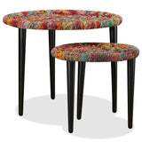 Teenpull Lot de 2 tables basses faites à la main avec des détails chindi colorés - Tables gigognes rondes en acier pour salon - Tables de rangement uniques - Multicolore