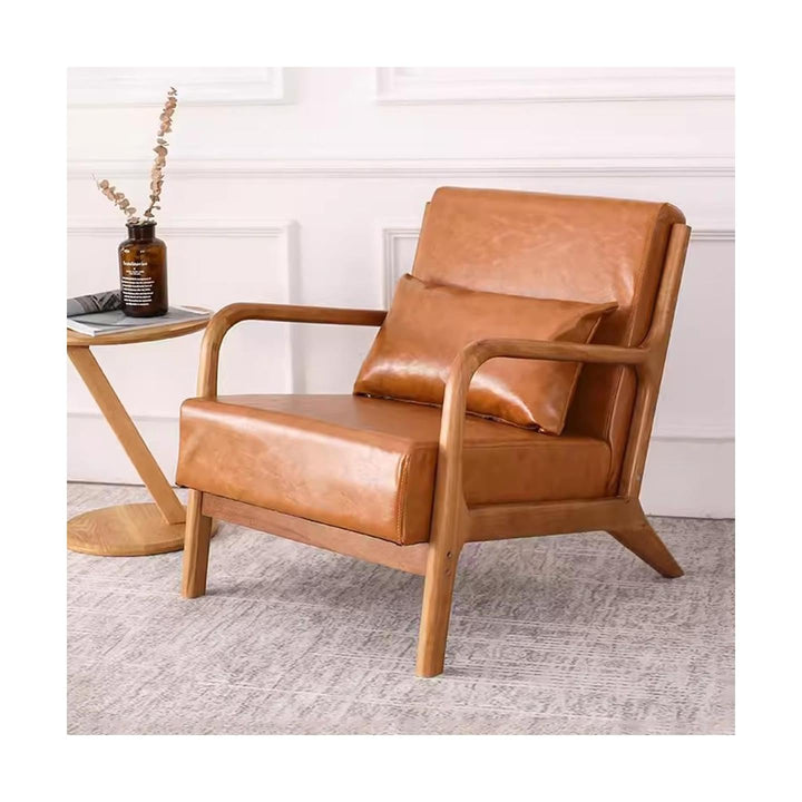ZUMAHA Canapé Simple Doux et Moelleux, Fauteuil d'appoint Moderne avec Pieds en Bois, Chaise d'appoint en Cuir, siège et Dossier rembourrés