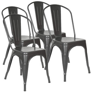 Supfine Chaise de Salle à Manger Lot de 4 Industrielle Vintage Tabouret de Cuisine avec Dossier Hauteur d'assise 44cm, Chaises Empilables Metal pour Intérieure et Extérieure Jardin Bistrot