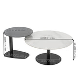 FATIVO Lot de 2 Tables Basses Gigognes: Table Basse Ronde de Salon Design Table à Café Moderne en Pierre Frittée Blanche avec Petite Table Basse en Verre Grise - 80x38.5cm + 50x45cm