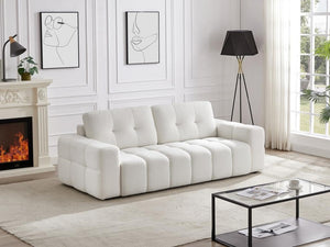 Vente-unique - Canapé 3 Places en Tissu Bouclette Blanc SOPELANA