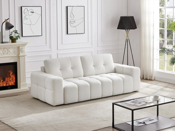 Vente-unique - Canapé 3 Places en Tissu Bouclette Blanc SOPELANA