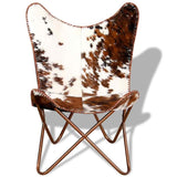 Tonture Fauteuil papillon, marron et blanc, en peau de vache véritable, chaise en cuir vintage, ergonomique, fabriquée à la main, pour salon, chambre à coucher, salon