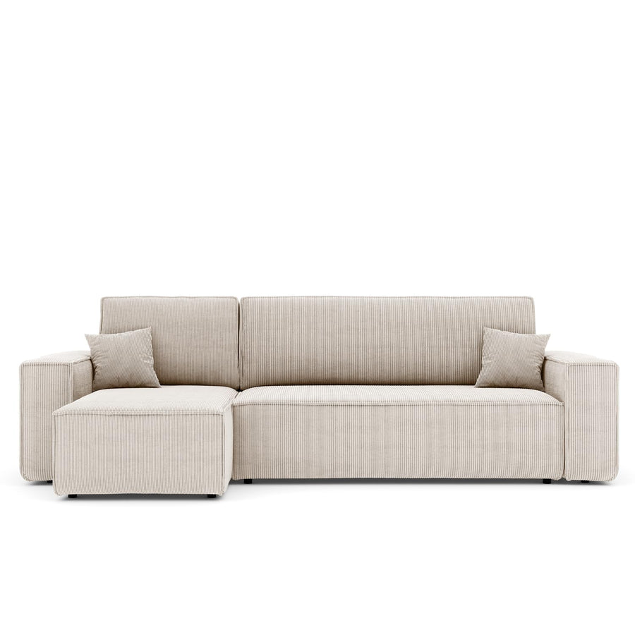 lestockdesign Canapé d lestockdesign Canapé d'angle Lisa Convertible réversible Coffre Velours côtelé Beige