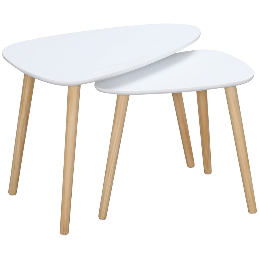 HOMCOM Lot de 2 Tables Basses gigognes Design scandinave Pieds en Bois et Plateau MDF Blanc HOMCOM Lot de 2 Tables Basses gigognes Design scandinave Pieds en Bois et Plateau MDF Blanc
