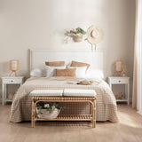 KLAST Banc en Rotin Naturel Kina avec Coussins Déhoussables, Idéale comme Pied de Lit ou Banc, Fabriquée à la Main avec Variations de Couleur