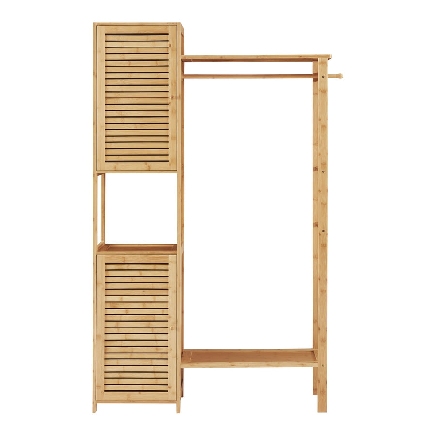 [en.casa] Portant à Vêtements avec Compartiments de Rangement et Barre de Penderie Armoire Ouverte Petit Dressing Style Scandinave pour Chambre Entrée Bambou 164 x 99 x 29 cm Naturel