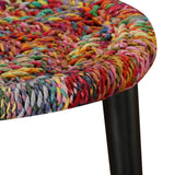 Teenpull Lot de 2 tables basses faites à la main avec des détails chindi colorés - Tables gigognes rondes en acier pour salon - Tables de rangement uniques - Multicolore