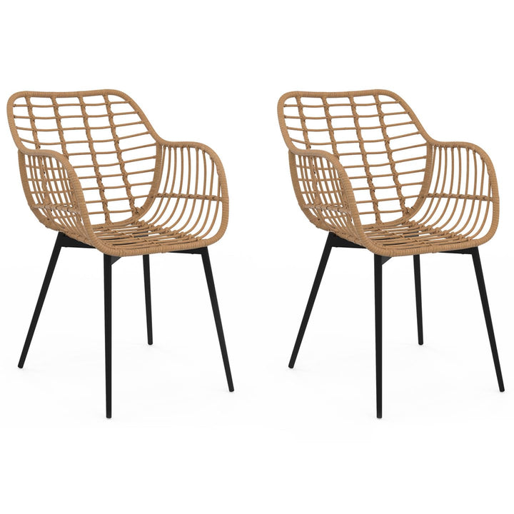 IDMarket - Lot de 2 chaises de Salle à Manger, fauteuils de Table Summer Effet rotin Pied métal Noir
