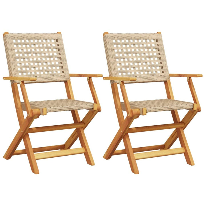 vidaXL Chaises de Jardin Lot de 2 Beige Bois Massif d'acacia et rotin, siège de Jardin, siège d'extérieur, Chaise Pliable, siège de Jardin