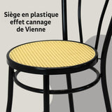 Tomaino - Chaise de cuisine en fer avec assise en paille - Ensemble de chaises de salle à manger Vienne (4, noir)