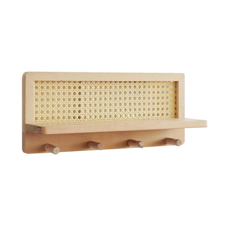 Porte-manteau mural avec étagère - Étagères pour livres d', crochets pour rangement dans le couloir | Fond en bois dur, étagère murale en bois avec crochets, organisateur d'étagère en rotin