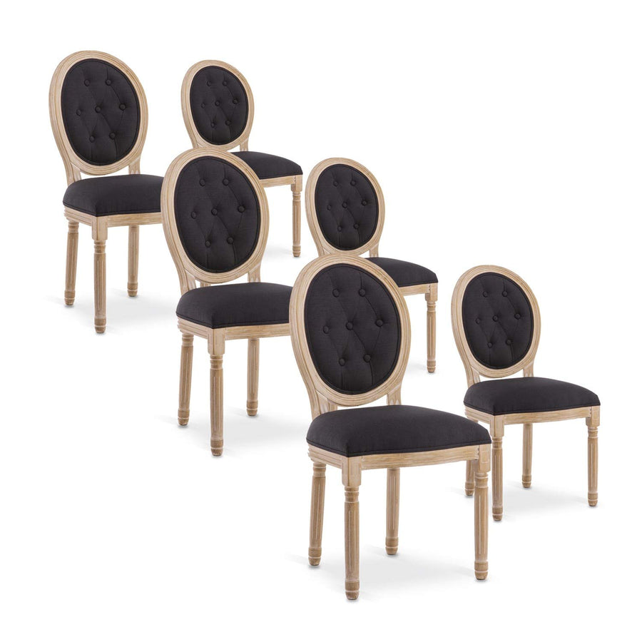 INTENSE DECO Lot de 6 chaises médaillon capitonnées Louis XVI Tissu Noir