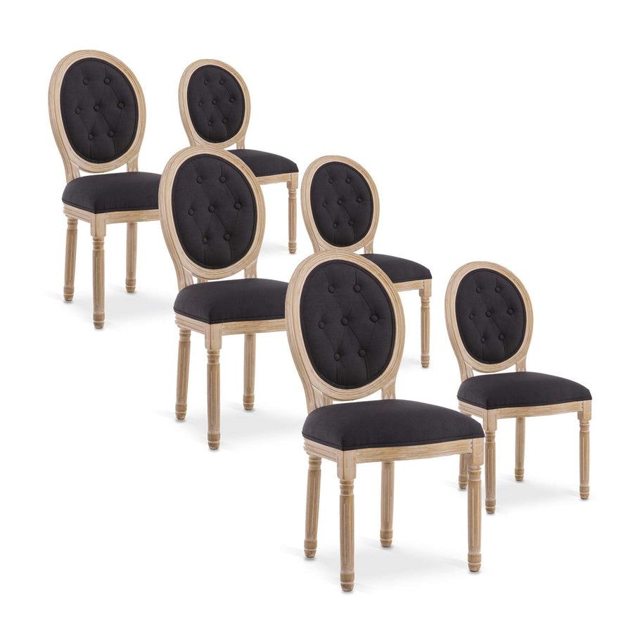 INTENSE DECO Lot de 6 chaises médaillon capitonnées Louis XVI Tissu Noir INTENSE DECO Lot de 6 chaises médaillon capitonnées Louis XVI Tissu Noir